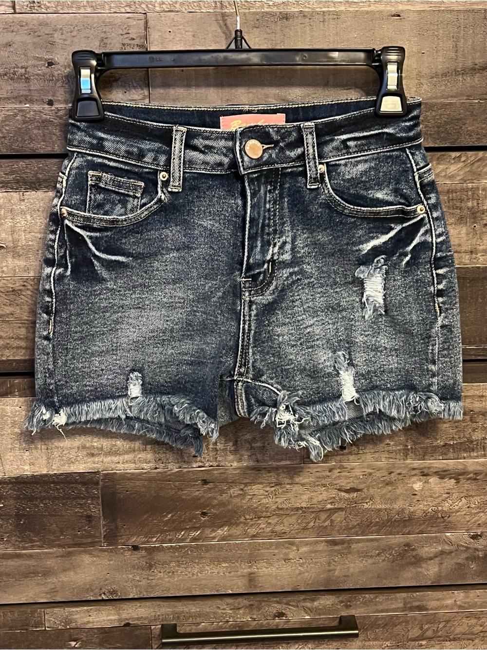 Bamboo Blue Acid Wash Distressed Denim Shorts - Frayed Hem- Size 1